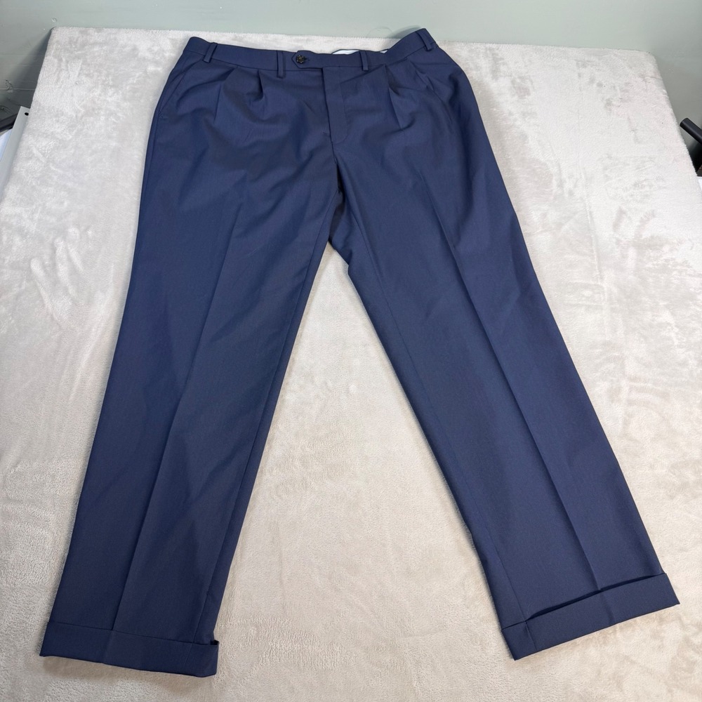 Ralph Lauren Pleated Dress Pants Mens 40x32 Navy Blue Stretch Cuffed Trousers